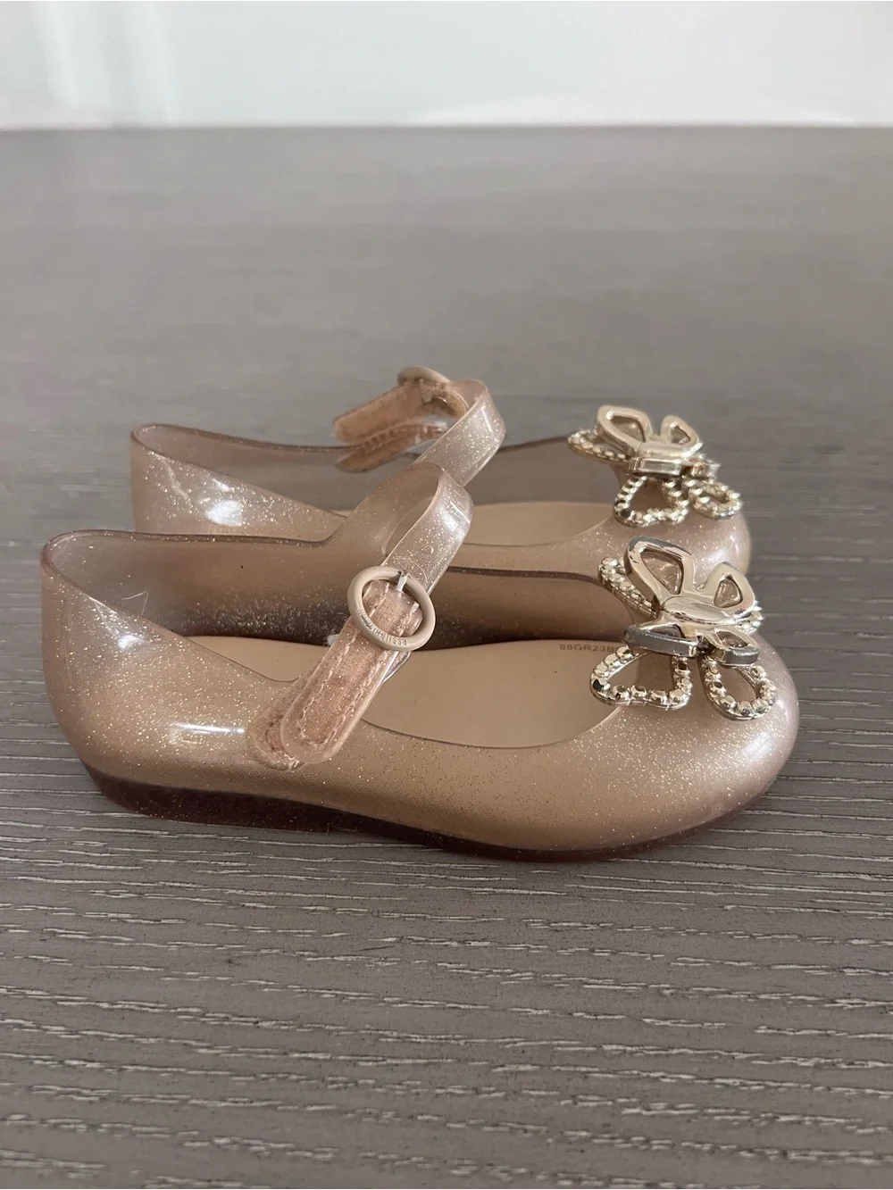 Mini Melissa Girls' Gold Jelly Mary Jane Shoes with Metallic Butterfly